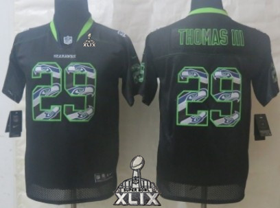 Nike Seattle Seahawks #29 Earl Thomas III 2015 Super Bowl XLIX Lights Out Black Ornamented Kids Jersey