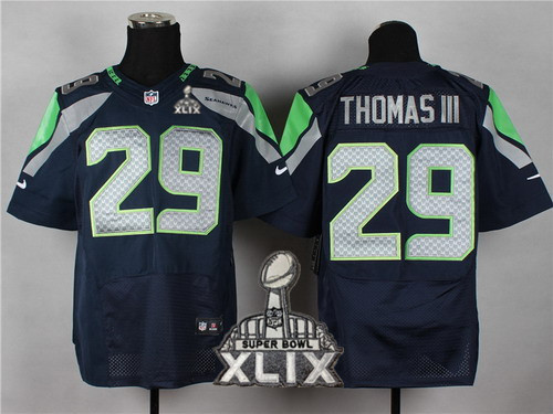 Nike Seattle Seahawks #29 Earl Thomas III 2015 Super Bowl XLIX Navy Blue Elite Jersey