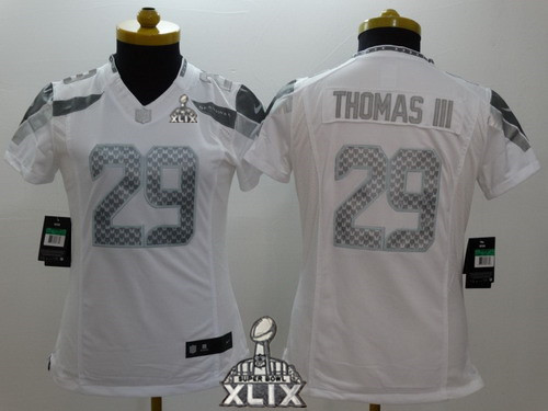 Nike Seattle Seahawks #29 Earl Thomas III 2015 Super Bowl XLIX Platinum White Limited Womens Jersey