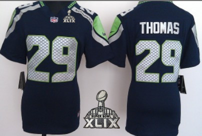 Nike Seattle Seahawks #29 Earl Thomas 2015 Super Bowl XLIX Navy Blue Game Womens Jersey