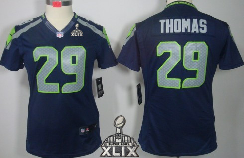 Nike Seattle Seahawks #29 Earl Thomas 2015 Super Bowl XLIX Navy Blue Limited Womens Jersey