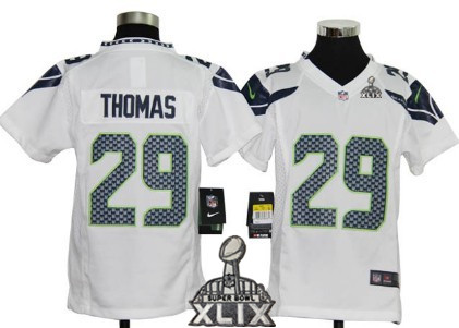 Nike Seattle Seahawks #29 Earl Thomas 2015 Super Bowl XLIX White Game Kids Jersey