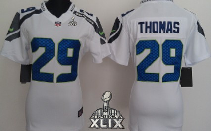 Nike Seattle Seahawks #29 Earl Thomas 2015 Super Bowl XLIX White Game Womens Jersey