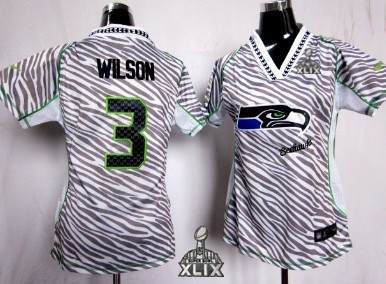 Nike Seattle Seahawks #3 Russell Wilson 2015 Super Bowl XLIX 2012 Womens Zebra Fashion Jersey