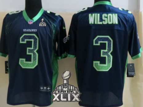 Nike Seattle Seahawks #3 Russell Wilson 2015 Super Bowl XLIX 2013 Drift Fashion Blue Elite Jersey