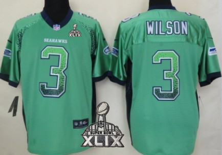 Nike Seattle Seahawks #3 Russell Wilson 2015 Super Bowl XLIX 2013 Drift Fashion Green Elite Jersey