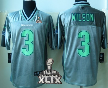 Nike Seattle Seahawks #3 Russell Wilson 2015 Super Bowl XLIX 2013 Gray Vapor Elite Jersey