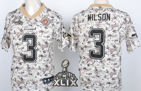 Nike Seattle Seahawks #3 Russell Wilson 2015 Super Bowl XLIX 2013 USMC Camo Elite Jersey