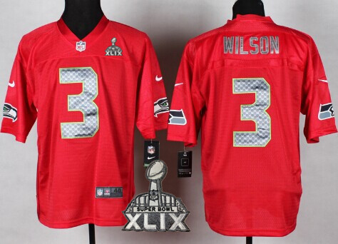 Nike Seattle Seahawks #3 Russell Wilson 2015 Super Bowl XLIX 2014 QB Red Elite Jersey