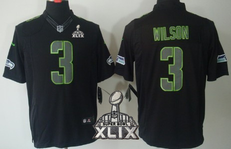 Nike Seattle Seahawks #3 Russell Wilson 2015 Super Bowl XLIX Black Impact Limited Jersey