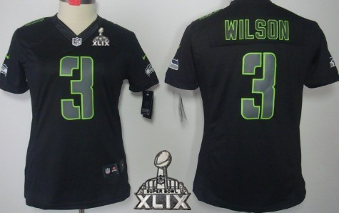 Nike Seattle Seahawks #3 Russell Wilson 2015 Super Bowl XLIX Black Impact Limited Womens Jersey