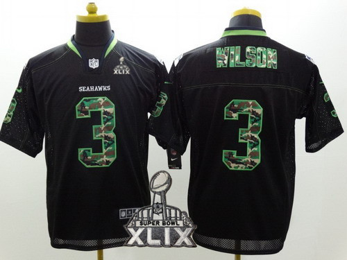 Nike Seattle Seahawks #3 Russell Wilson 2015 Super Bowl XLIX Black With Camo Elite Jersey