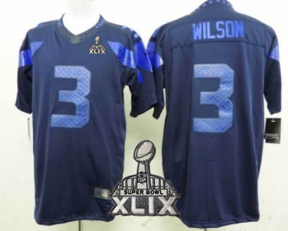 Nike Seattle Seahawks #3 Russell Wilson 2015 Super Bowl XLIX Drenched Limited Blue Jersey
