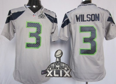 Nike Seattle Seahawks #3 Russell Wilson 2015 Super Bowl XLIX Gray Game Jersey