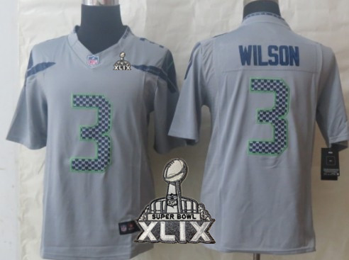 Nike Seattle Seahawks #3 Russell Wilson 2015 Super Bowl XLIX Gray Limited Jersey