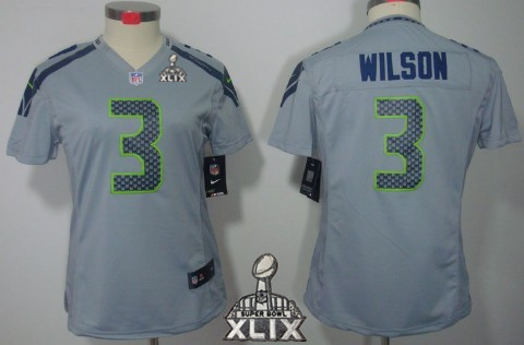 Nike Seattle Seahawks #3 Russell Wilson 2015 Super Bowl XLIX Gray Limited Womens Jersey