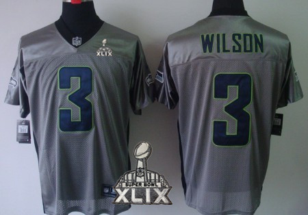 Nike Seattle Seahawks #3 Russell Wilson 2015 Super Bowl XLIX Gray Shadow Elite Jersey