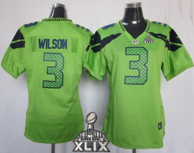 Nike Seattle Seahawks #3 Russell Wilson 2015 Super Bowl XLIX Green Game Womens Jersey