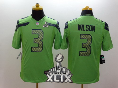 Nike Seattle Seahawks #3 Russell Wilson 2015 Super Bowl XLIX Green Limited Jersey