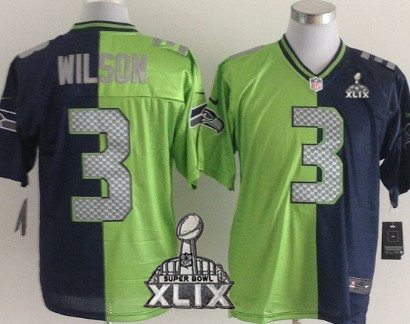 Nike Seattle Seahawks #3 Russell Wilson 2015 Super Bowl XLIX Green/Navy Blue Two Tone Elite Jersey