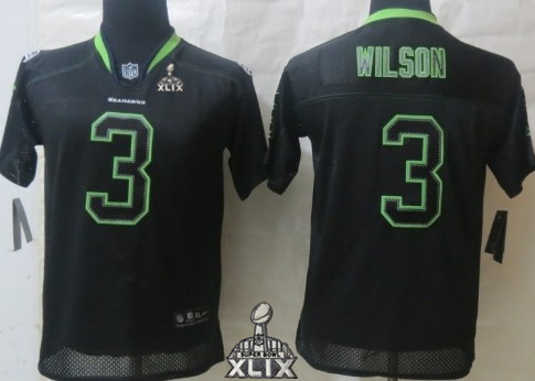 Nike Seattle Seahawks #3 Russell Wilson 2015 Super Bowl XLIX Lights Out Black Kids Jersey