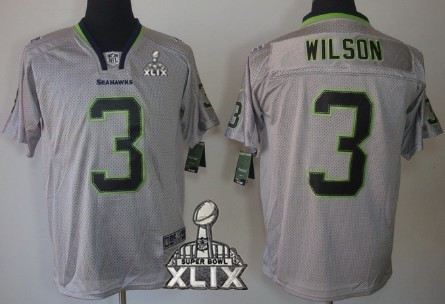 Nike Seattle Seahawks #3 Russell Wilson 2015 Super Bowl XLIX Lights Out Gray Elite Jersey