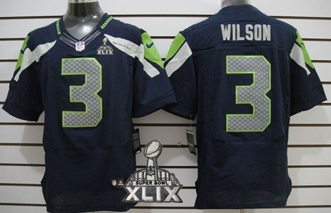 Nike Seattle Seahawks #3 Russell Wilson 2015 Super Bowl XLIX Navy Blue Elite Jersey