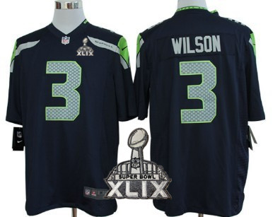 Nike Seattle Seahawks #3 Russell Wilson 2015 Super Bowl XLIX Navy Blue Game Jersey