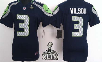 Nike Seattle Seahawks #3 Russell Wilson 2015 Super Bowl XLIX Navy Blue Game Womens Jersey