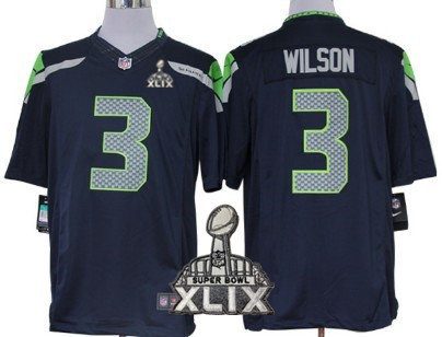 Nike Seattle Seahawks #3 Russell Wilson 2015 Super Bowl XLIX Navy Blue Limited Jersey