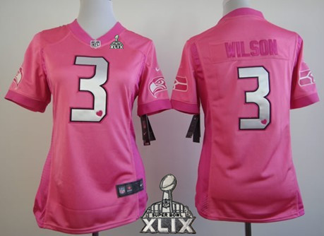 Nike Seattle Seahawks #3 Russell Wilson 2015 Super Bowl XLIX Pink Love Womens Jersey