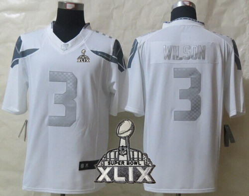Nike Seattle Seahawks #3 Russell Wilson 2015 Super Bowl XLIX Platinum White Limited Jersey