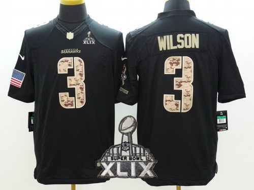 Nike Seattle Seahawks #3 Russell Wilson 2015 Super Bowl XLIX Salute to Service Black Limited Jersey