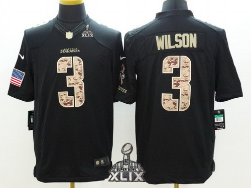 Nike Seattle Seahawks #3 Russell Wilson 2015 Super Bowl XLIX Salute to Service Black Limited Kids Jersey
