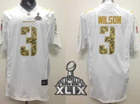 Nike Seattle Seahawks #3 Russell Wilson 2015 Super Bowl XLIX Salute to Service White Game Jersey