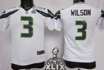 Nike Seattle Seahawks #3 Russell Wilson 2015 Super Bowl XLIX White Game Kids Jersey