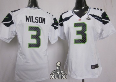 Nike Seattle Seahawks #3 Russell Wilson 2015 Super Bowl XLIX White Game Womens Jersey