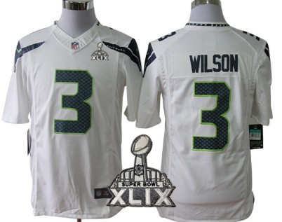 Nike Seattle Seahawks #3 Russell Wilson 2015 Super Bowl XLIX White Limited Jersey