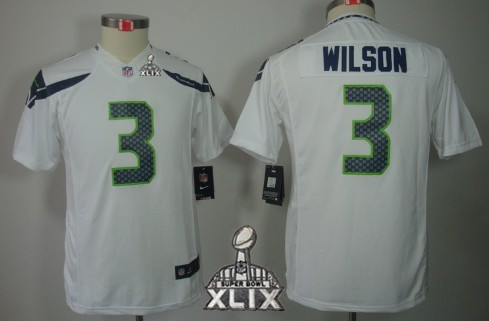 Nike Seattle Seahawks #3 Russell Wilson 2015 Super Bowl XLIX White Limited Kids Jersey