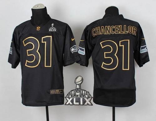 Nike Seattle Seahawks #31 Kam Chancellor 2015 Super Bowl XLIX All BlackGold Elite Jersey