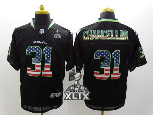 Nike Seattle Seahawks #31 Kam Chancellor 2015 Super Bowl XLIX 2014 USA Flag Fashion Black Elite Jersey