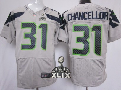 Nike Seattle Seahawks #31 Kam Chancellor 2015 Super Bowl XLIX Gray Elite Jersey