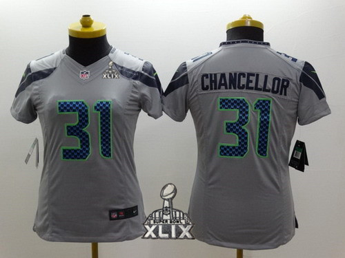 Nike Seattle Seahawks #31 Kam Chancellor 2015 Super Bowl XLIX Gray Limited Kids Jersey