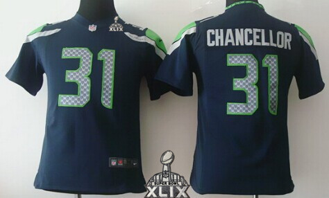 Nike Seattle Seahawks #31 Kam Chancellor 2015 Super Bowl XLIX Navy Blue Game Kids Jersey