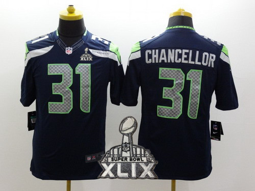 Nike Seattle Seahawks #31 Kam Chancellor 2015 Super Bowl XLIX Navy Blue Limited Jersey