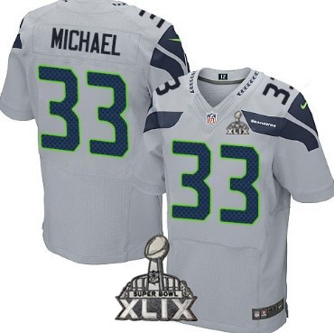 Nike Seattle Seahawks #33 Christine Michael 2015 Super Bowl XLIX Gray Elite Jersey