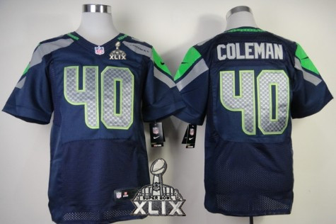 Nike Seattle Seahawks #40 Derrick Coleman2015 Super Bowl XLIX Navy Blue Elite Jersey