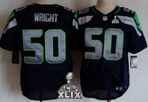 Nike Seattle Seahawks #50 K.J. Wright 2015 Super Bowl XLIX Navy Blue Elite Jersey