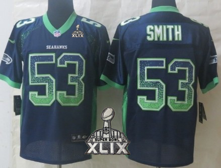 Nike Seattle Seahawks #53 Malcolm Smith 2015 Super Bowl XLIX 2013 Drift Fashion Blue Elite Jersey