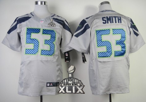 Nike Seattle Seahawks #53 Malcolm Smith 2015 Super Bowl XLIX Gray Elite Jersey